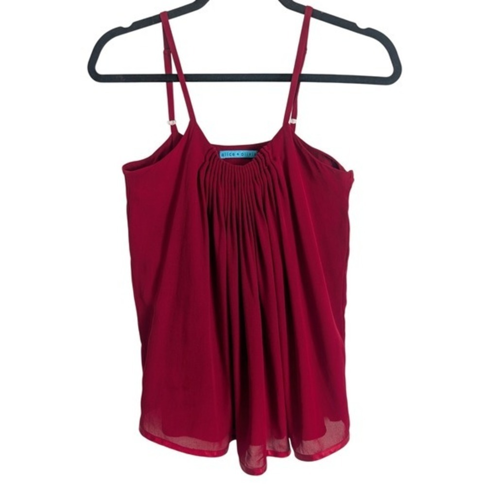 Alice & Olivia Vampy Dark Romantic Structured Crimson Red Silk Scoop Neck Tank